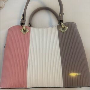 Pink, White, and Brown Women's Handbag